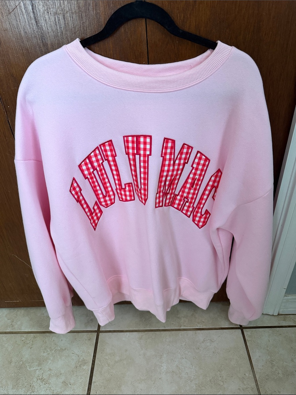 LULU MAC - NWOT - Pink Sweatshirt with Red Gingham, Valentine’s Collection, L!